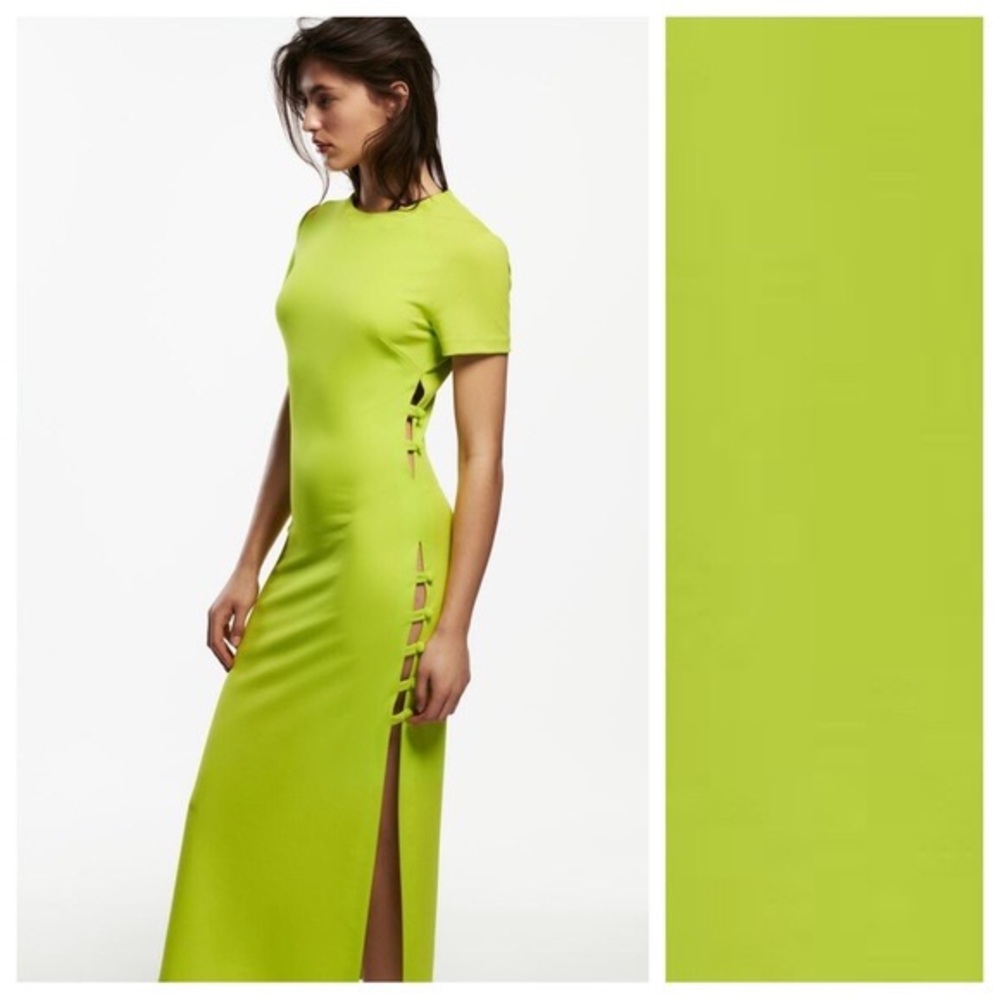 Zara lime green dress with button side cutouts XS